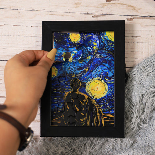 A woman looking at the moon against a starry nigh background | wall hangings and decor