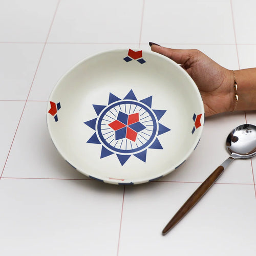 Blue and red star patterned, Mumbai inspired ceramic bowl