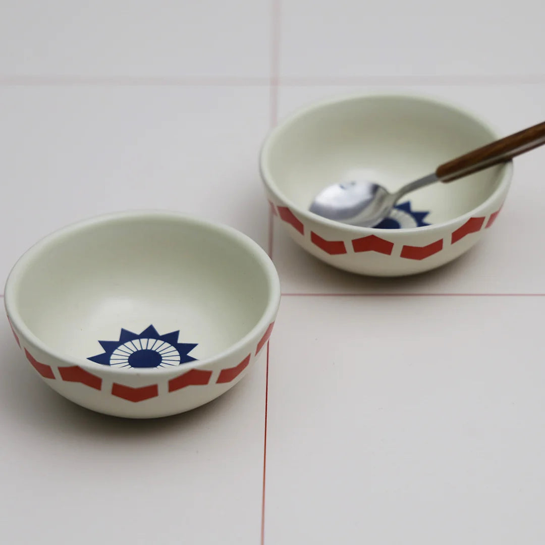 Blue & red gemetric design ceramic bowls 