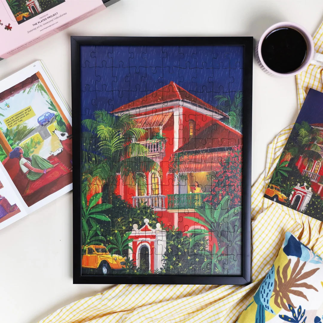 Artwork featuring a bunglow on a rainy day | home decoration items