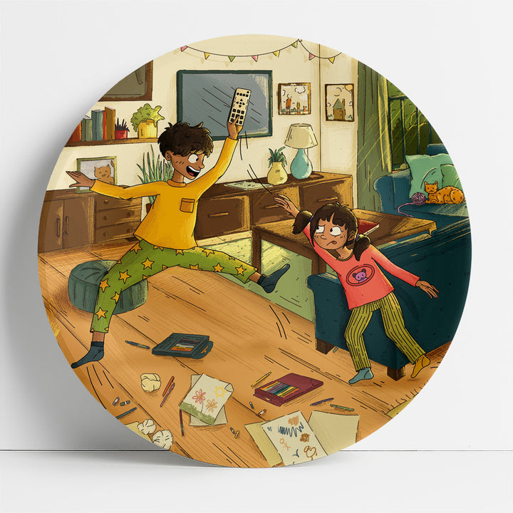Two siblings fighting over a remote | home decorative items