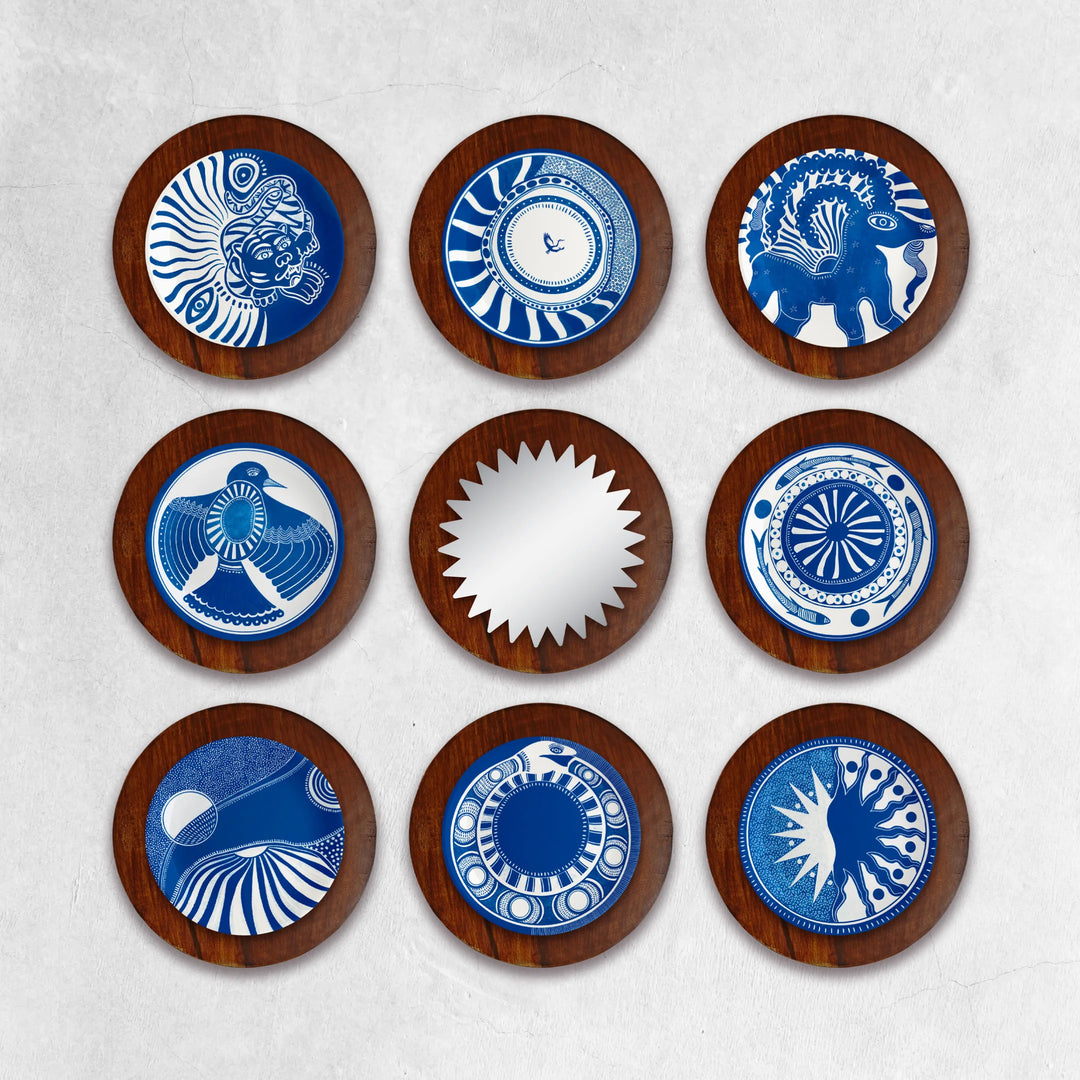 A large luxury wall art set designed in monochromatic colours of blue and white