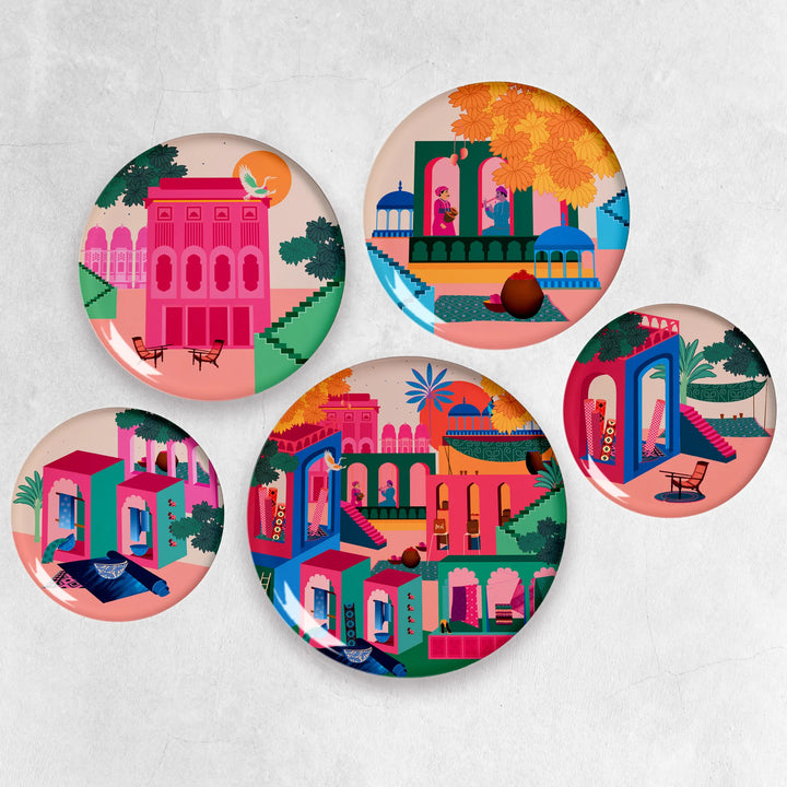 City of Pink Elegance | Premium Metal Decor | Set of 5