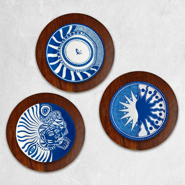 Echoes of Indigo | Luxe Ceramic Decor Plates | Set of 3