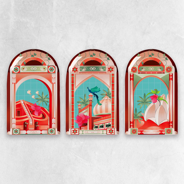 The Heart of Delhi | Premium Metal Wall Art Panel | Set of 3