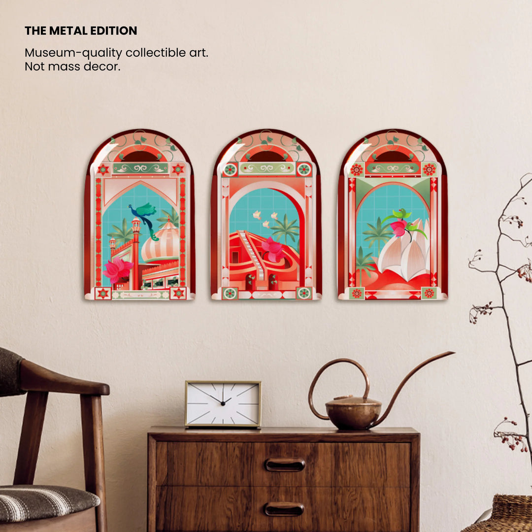 The Heart of Delhi | Premium Metal Wall Art Panel | Set of 3