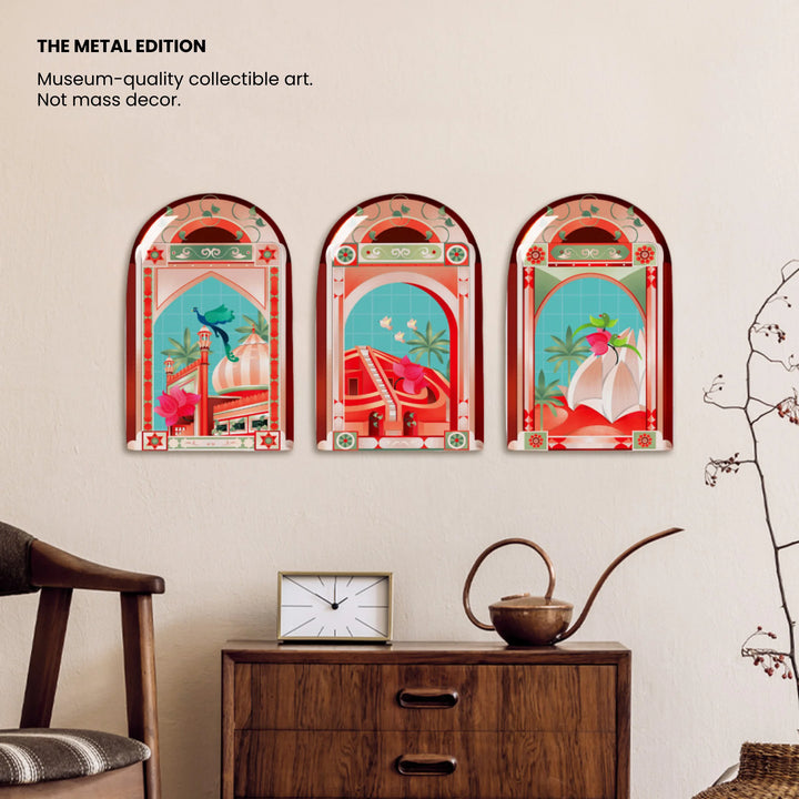 The Heart of Delhi | Premium Metal Wall Art Panel | Set of 3
