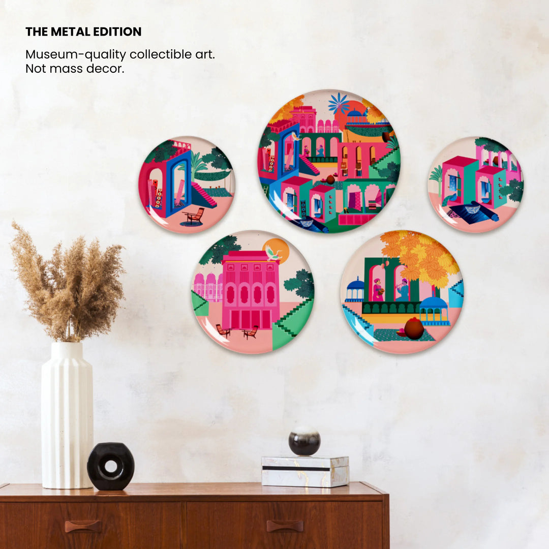 City of Pink Elegance | Premium Metal Decor | Set of 5