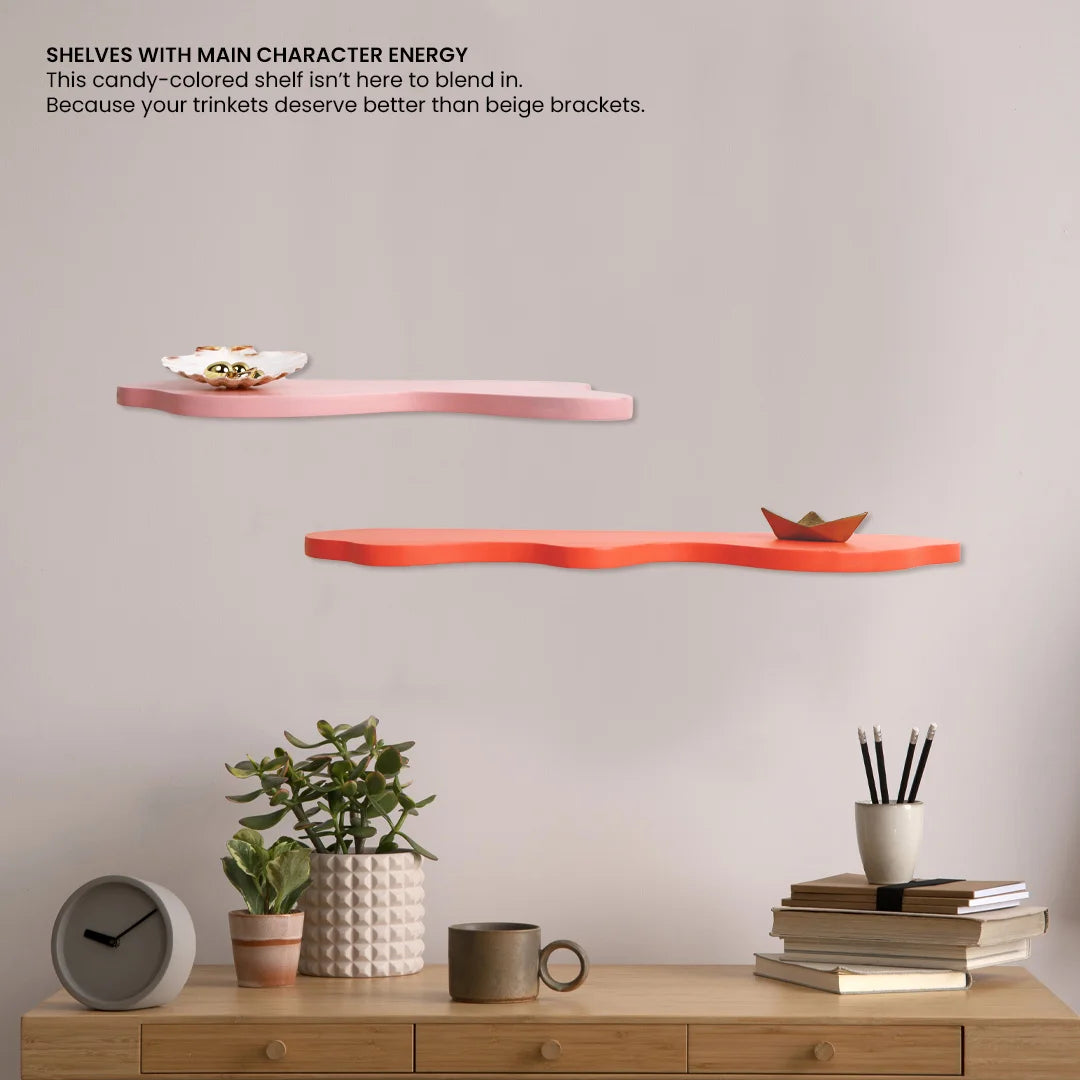 The Mood Bar | Wall Accent Shelf | Set of 4 | Sea Blue, Cornflower Blue, Blush Red & Powder Pink