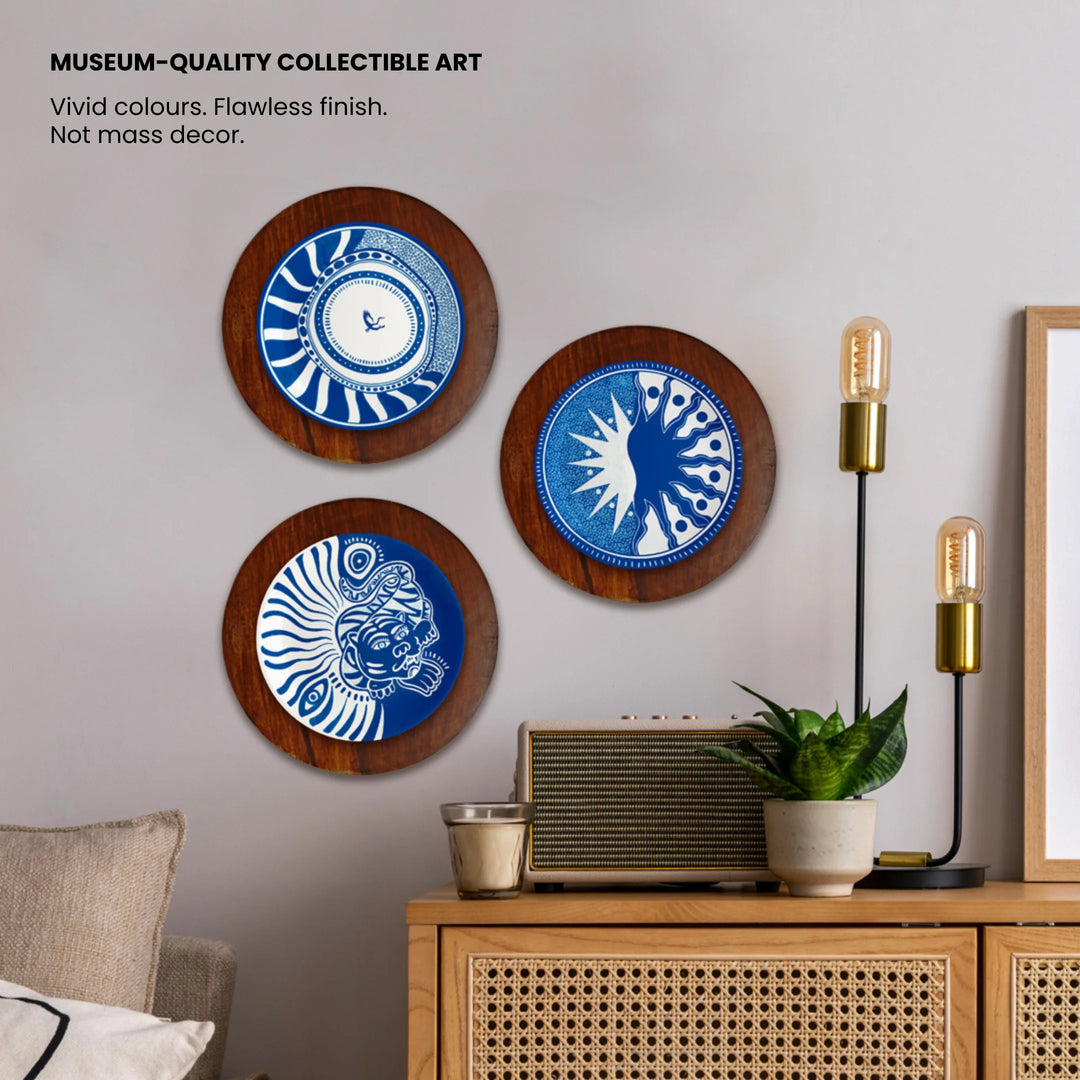 Echoes of Indigo | Luxe Ceramic Decor Plates | Set of 3