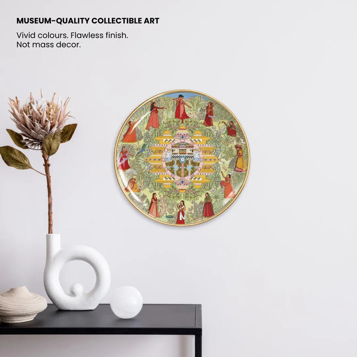 Twelve Moods of Kangra | 24K Gold Rim Ceramic Decor Plate | 10"