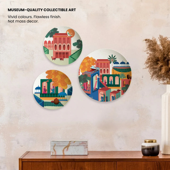 City of Pink Elegance | Premium Decor plate | Set of 3