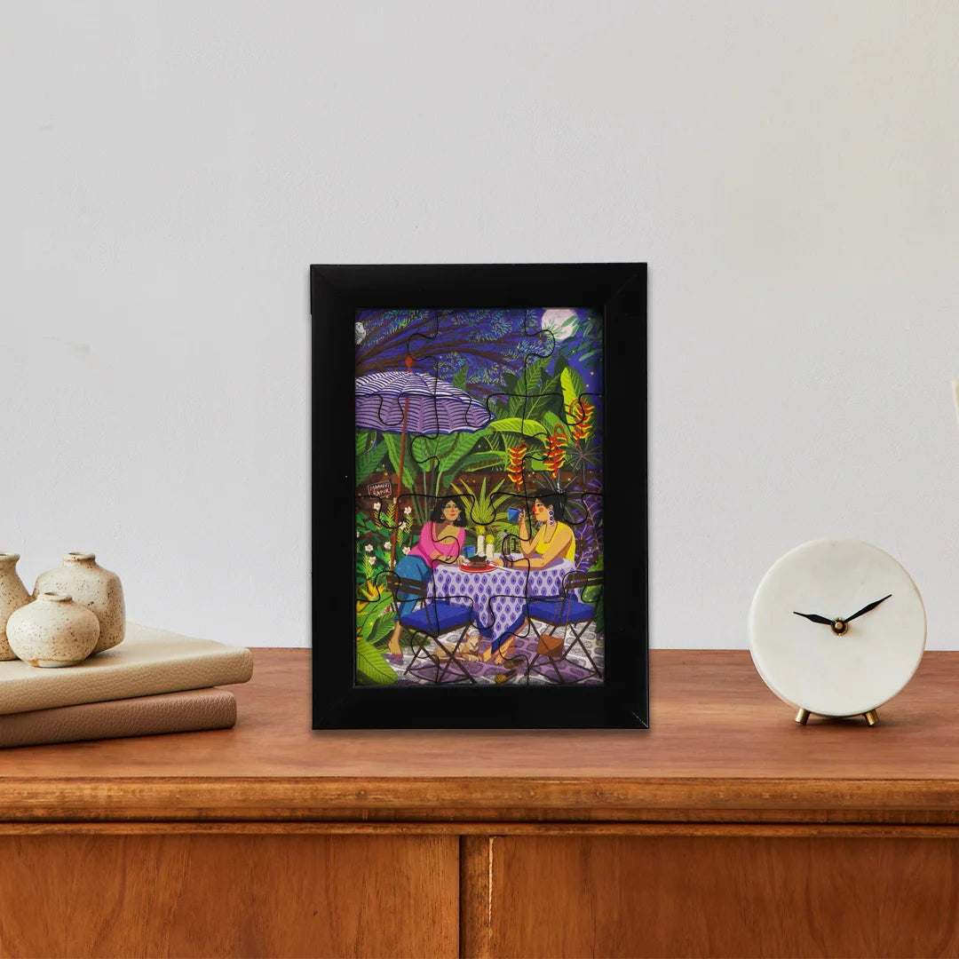 Sweeter Still Postcard puzzle framed & set against the table | home decoration puzzle