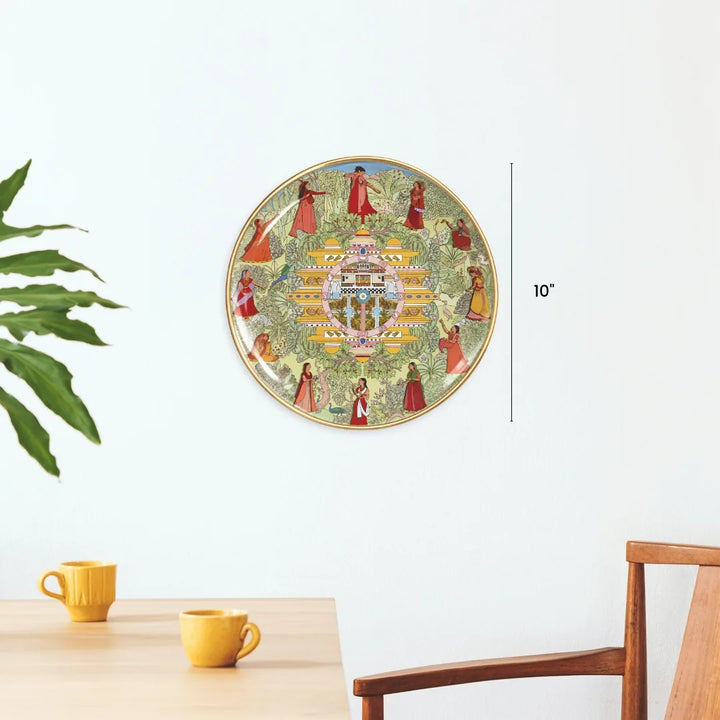 Twelve Moods of Kangra | 24K Gold Rim Ceramic Decor Plate | 10"