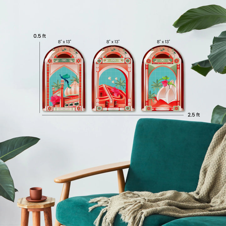 The Heart of Delhi | Premium Metal Wall Art Panel | Set of 3