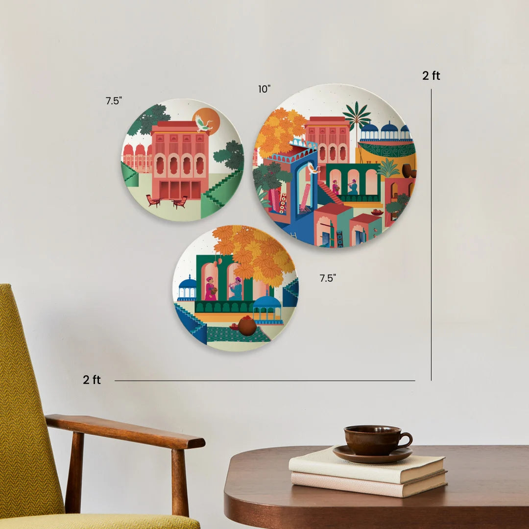 City of Pink Elegance | Premium Decor plate | Set of 3