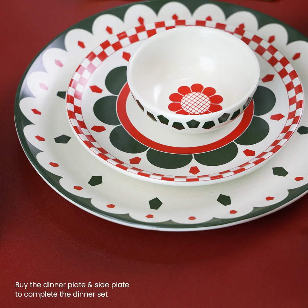 Kolkata inspired dinner set with dinner plate, side plate and ceramic bowl