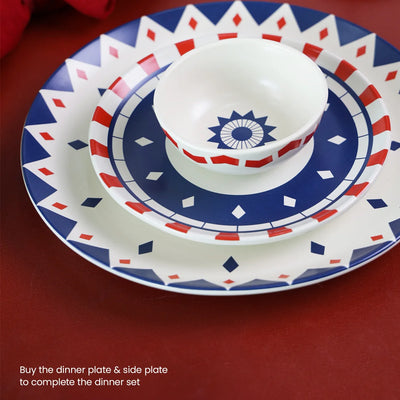 Red & blue geometric design inspired by Mumbai's rush | ceramic dinner set 