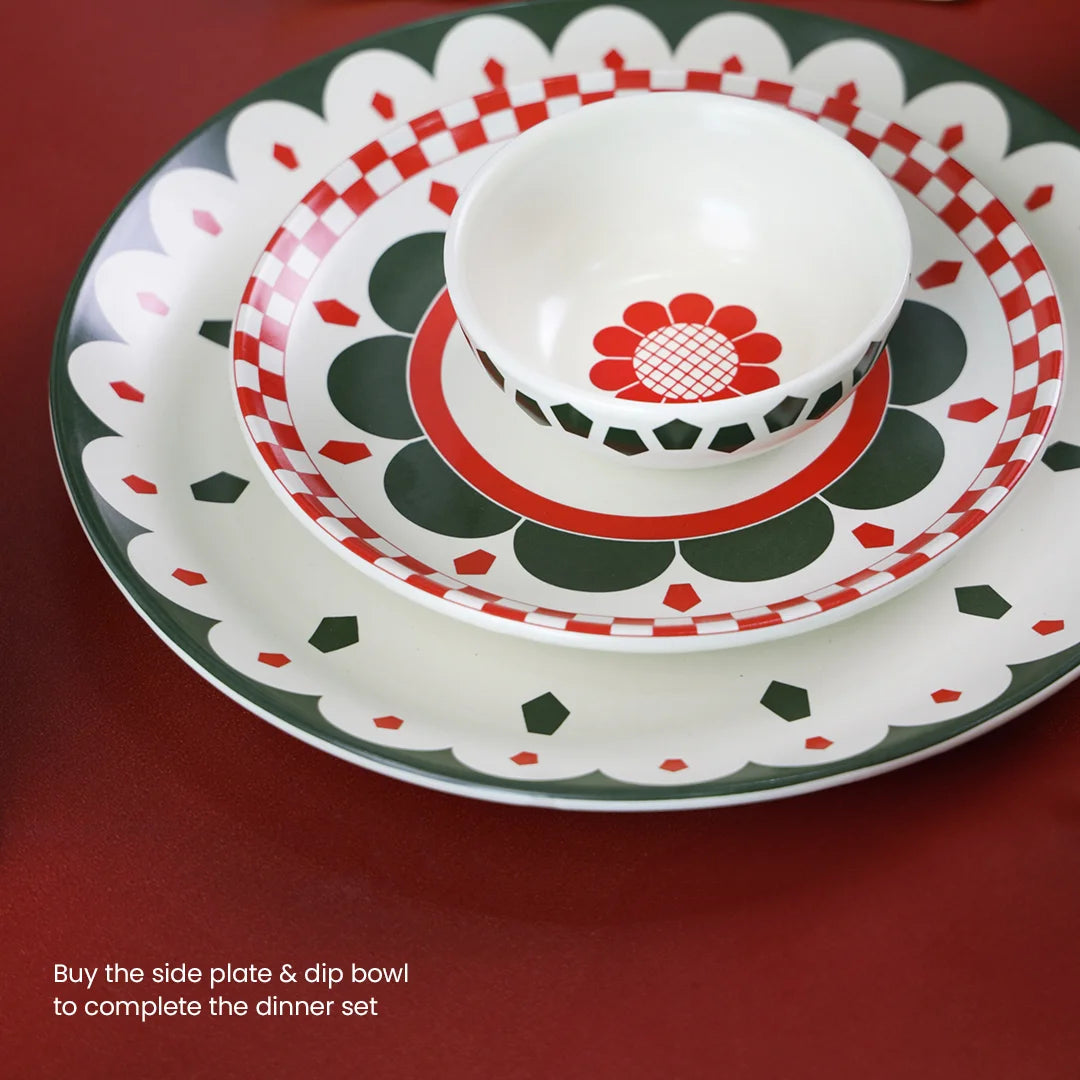 Red check and green flowers ceramic dinnerware set