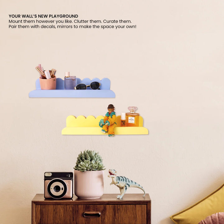 Soft Edges | Wall Accent Shelf | Set of 2 | Blue & Yellow Combo
