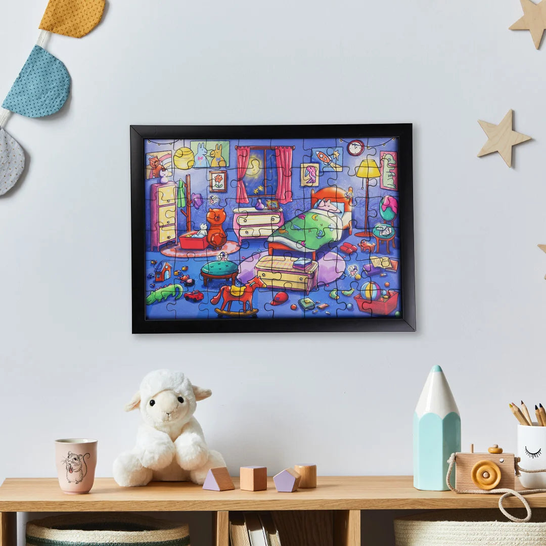 Showing framed kids puzzle | wall decor for kids room