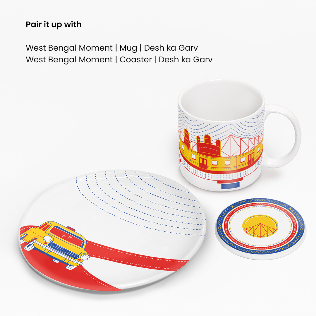 The entire Kolkata set featured in the image with the mug, plate and coaster | ceramic dinnerware sets