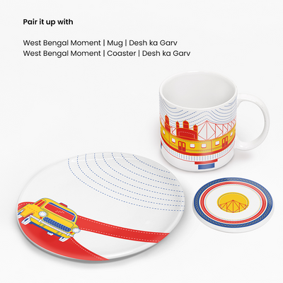 The entire Kolkata set featured in the image with the mug, plate and coaster | ceramic dinnerware sets