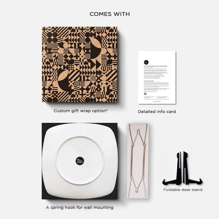 Packaging with insert for the decor plate, spring hook & stand | gifting | home decor goods