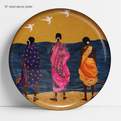 Close up of 10 inch plate with women standing by the sea | home decor goods