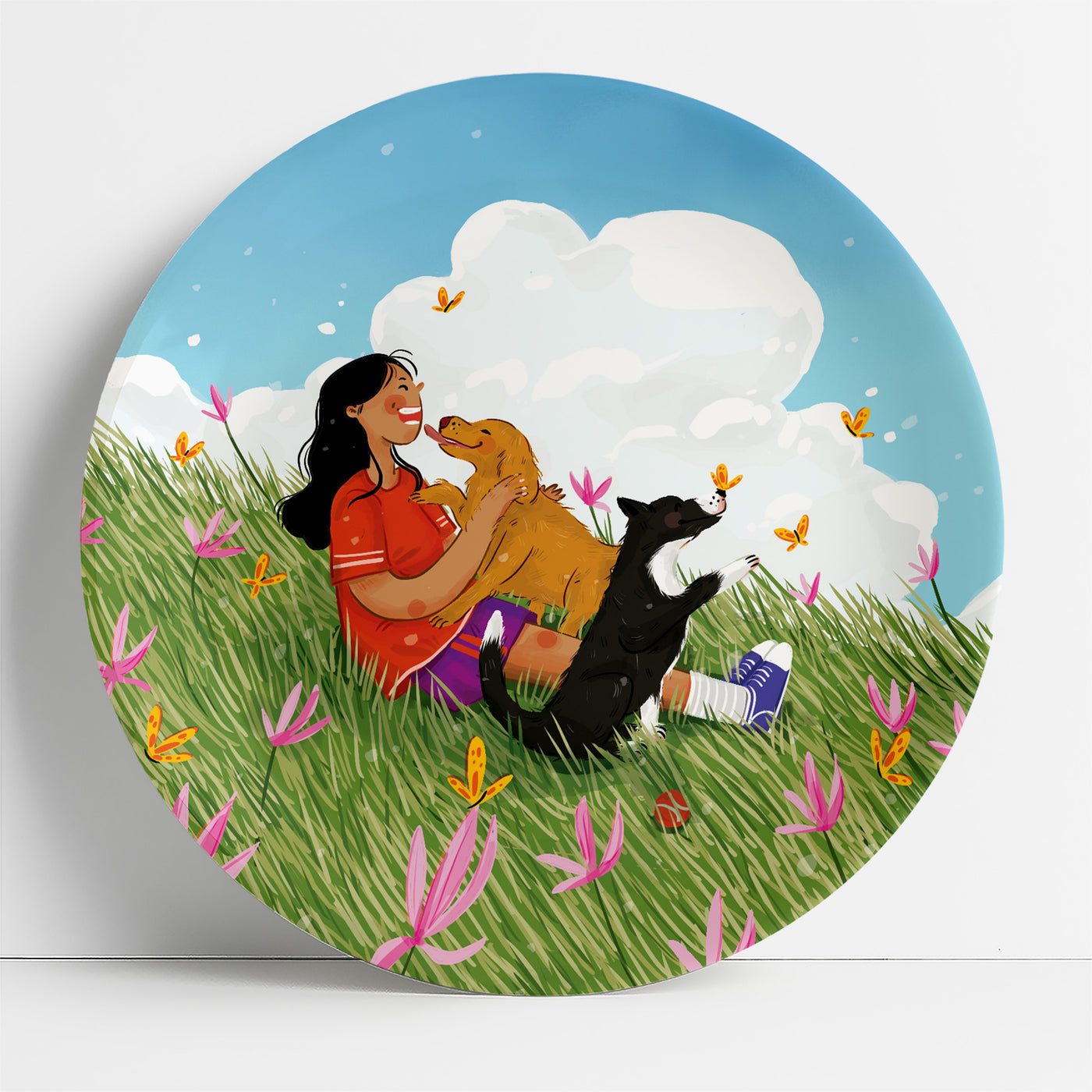 Artwork with girl and her dogs | home decor goods 