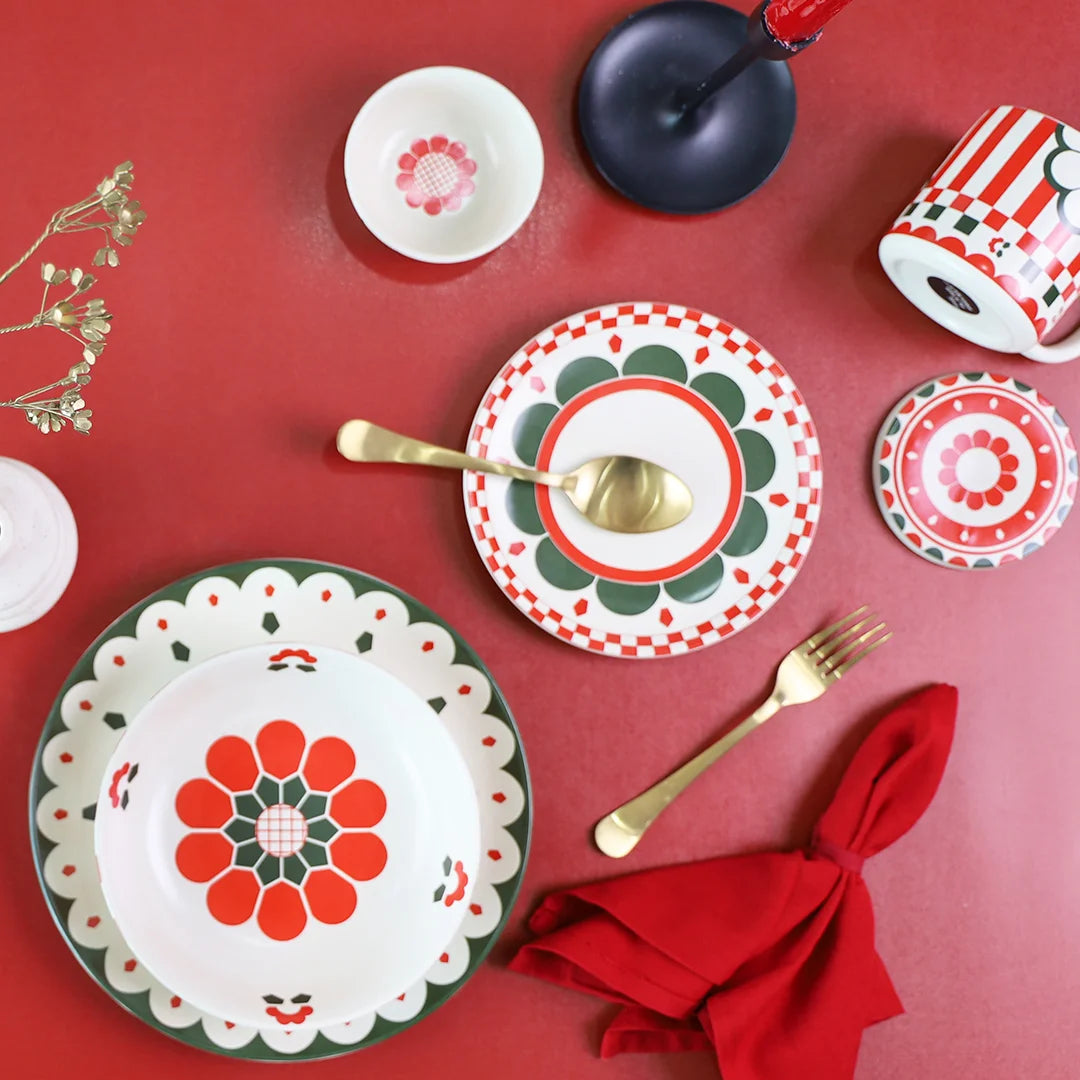 Kolkata inspired ceramic dinnerware set in red