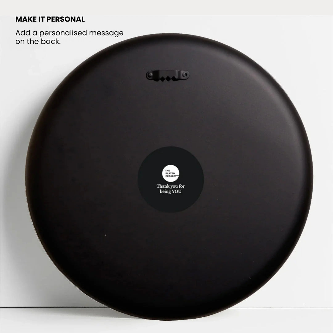 Back of the art plate showing how to personalise art plate for gifting