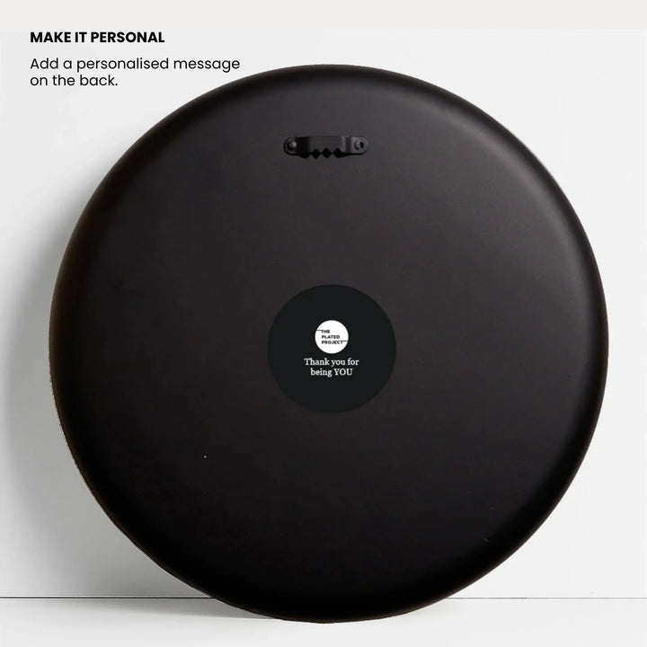 Back of the art plate showing how to personalise art plate for gifting