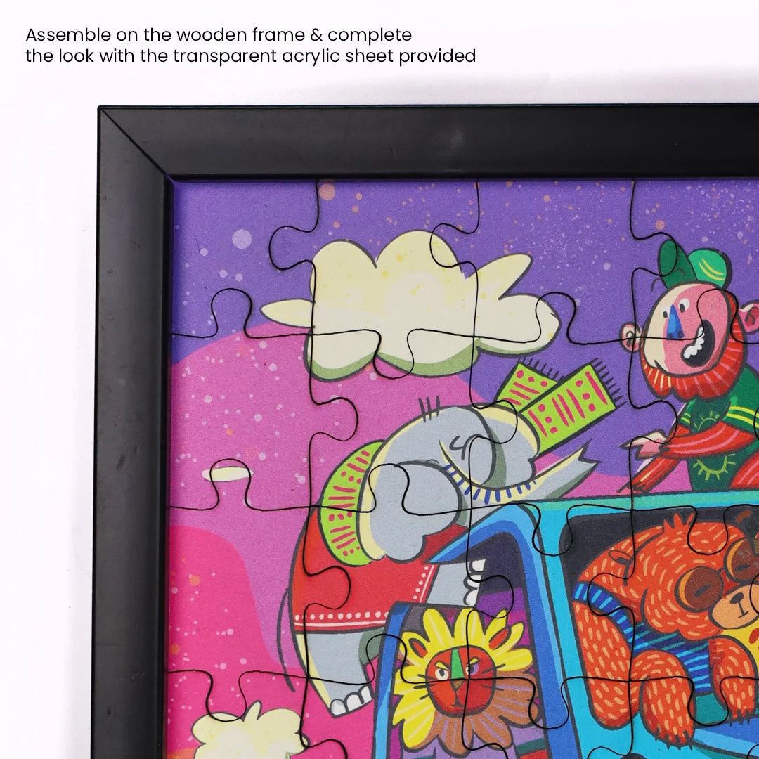 Close up of the black frame for the kid's puzzle | home decoration items