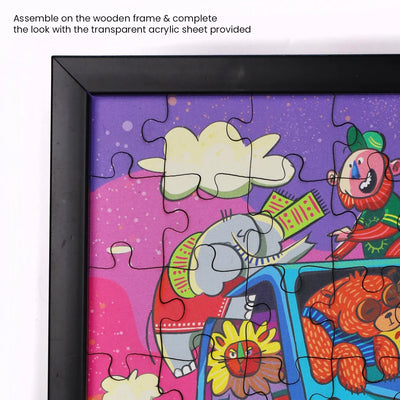 Close up of the black frame for the kid's puzzle | home decoration items