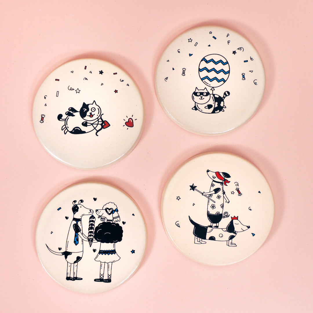 Whisker Whimsy Porcelain Coasters | Set of 4