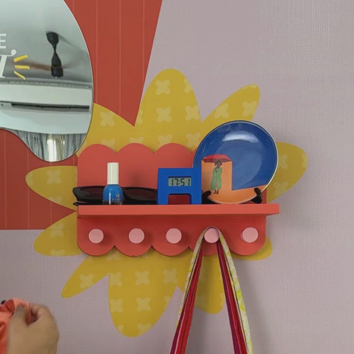 Hold That Thought | Wall Accent Shelf | Set of 2 | Cornflower Blue & Sunshine Yellow, Blush Red & Powder Pink