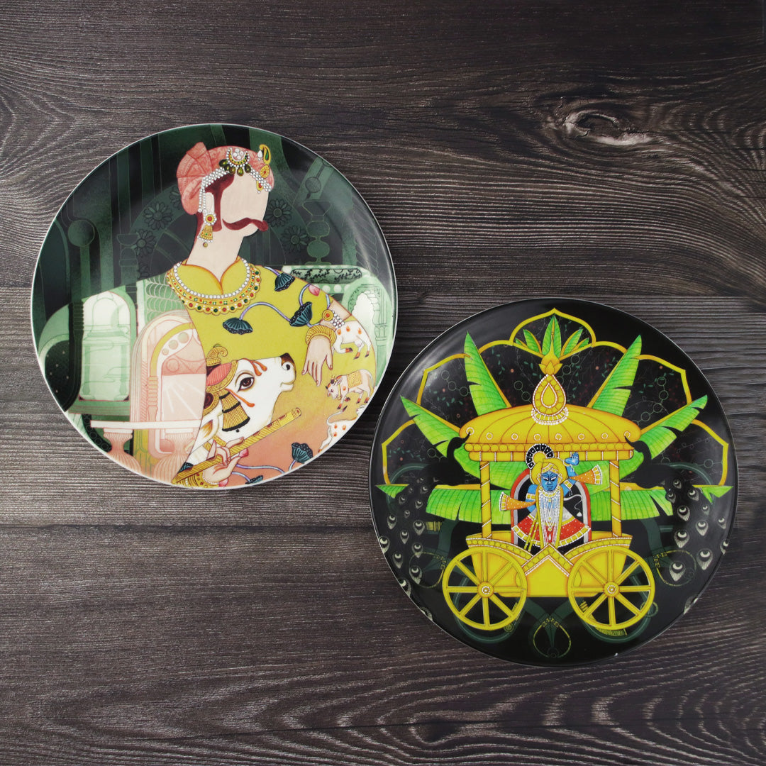 The Faithful | Handpainted Pichwai Decor Plates | Set of 2